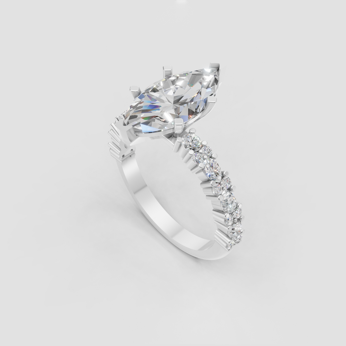 Luxury marquise diamond engagement ring in polished yellow gold