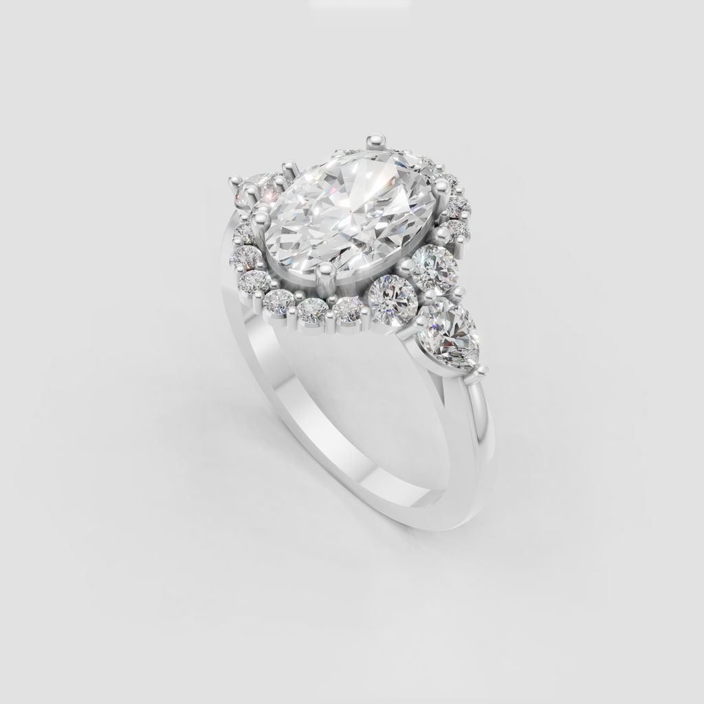 Oval diamond cluster engagement ring with brilliant round accent stones