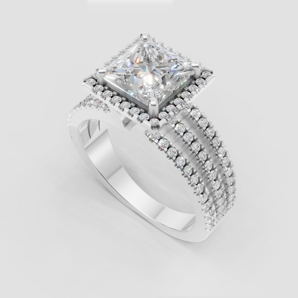 Princess diamond ring with full pavé multi-row band