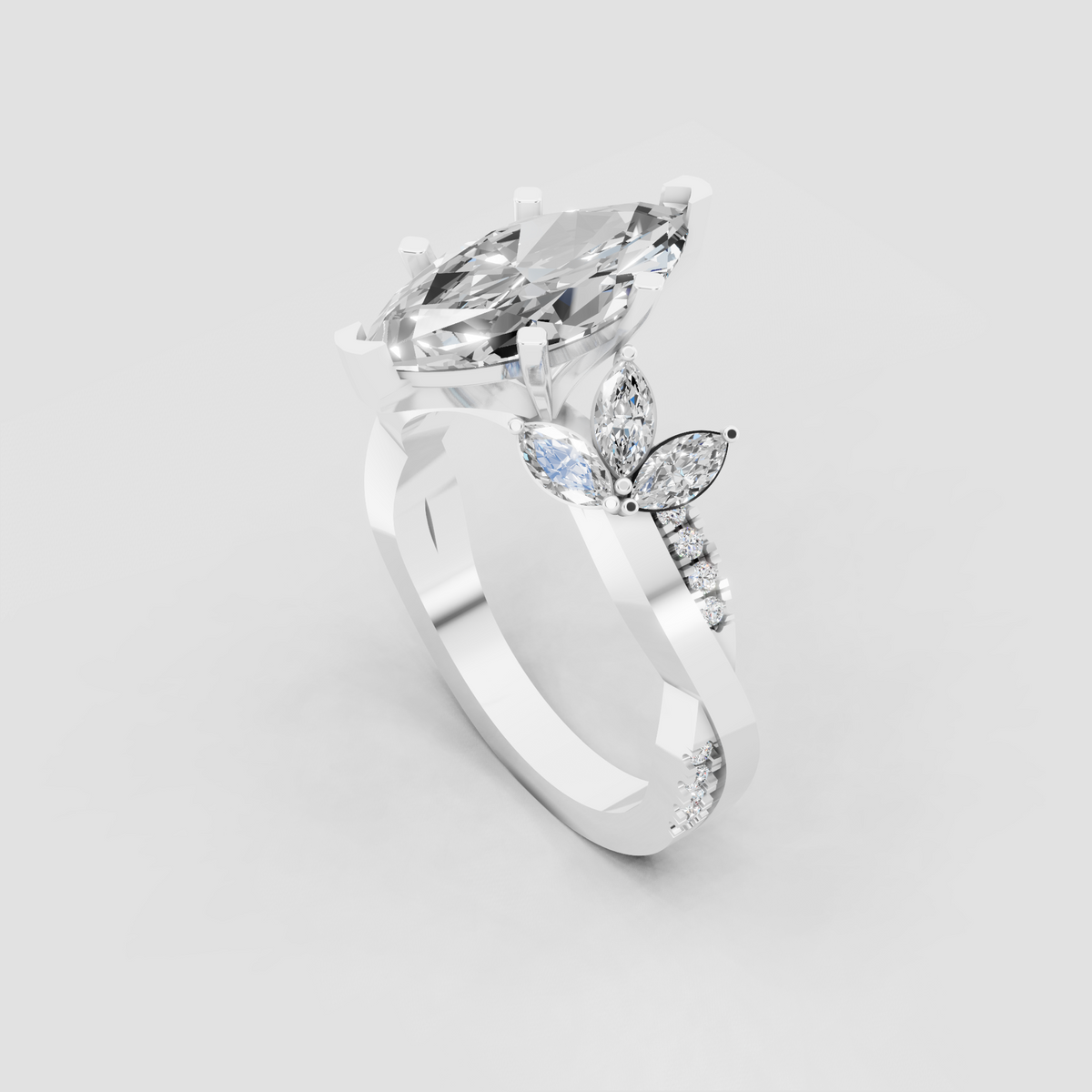 Floral marquise diamond ring with sparkling shoulder accents