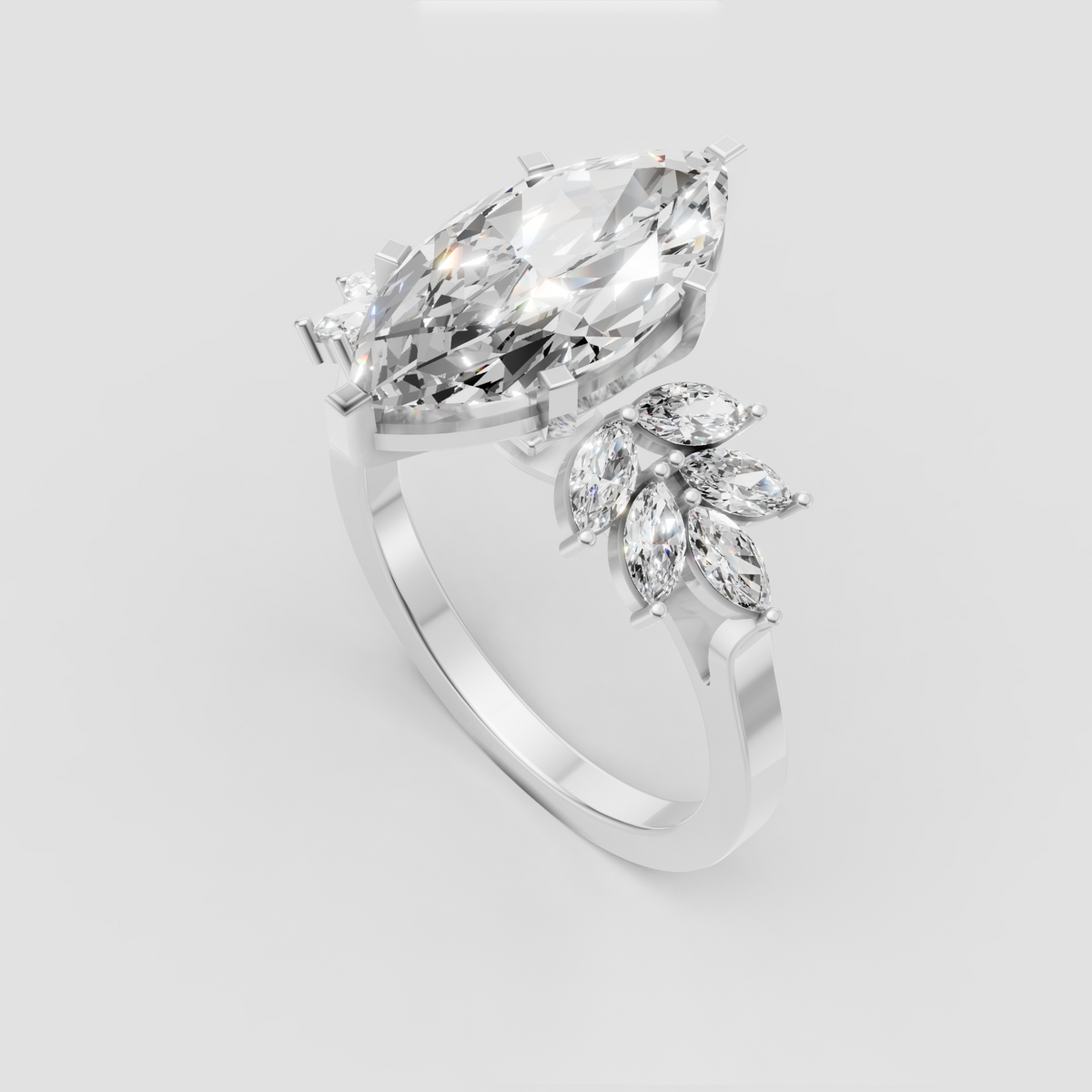 Marquise diamond cluster engagement ring