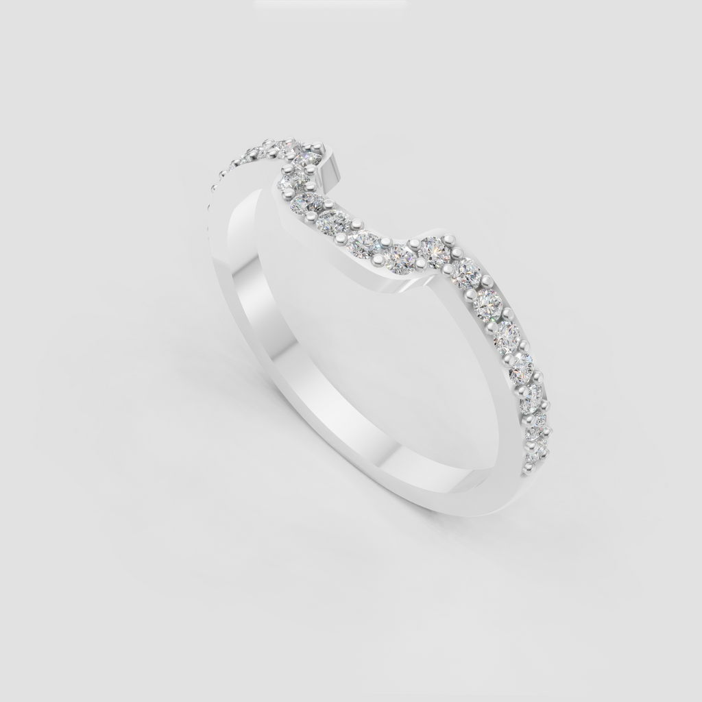 Arched diamond engagement ring with polished gold band