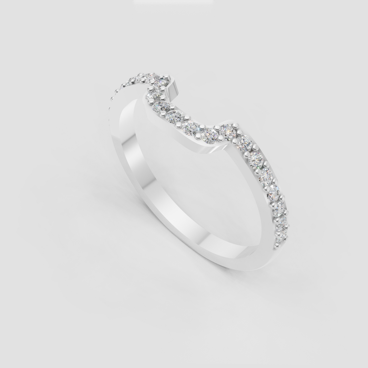 Arched diamond engagement ring with polished gold band