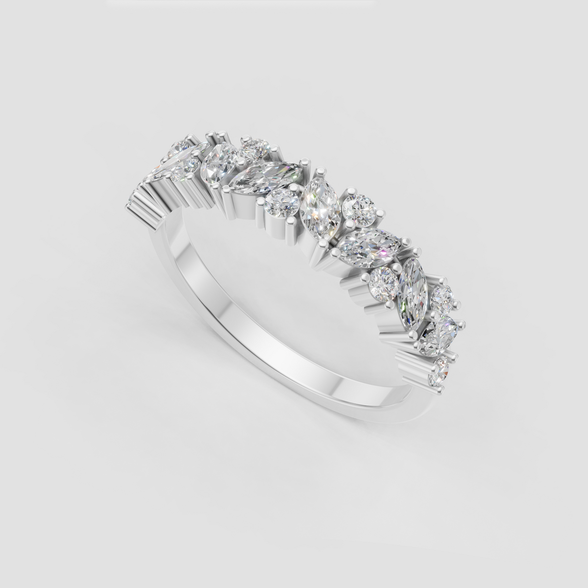 Marquise cut diamond and round stone eternity ring