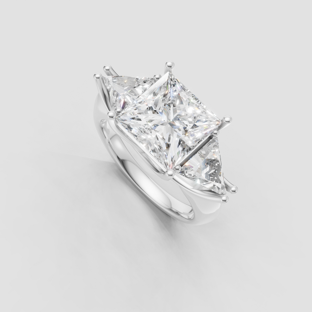 Luxury princess cut diamond engagement ring in yellow gold