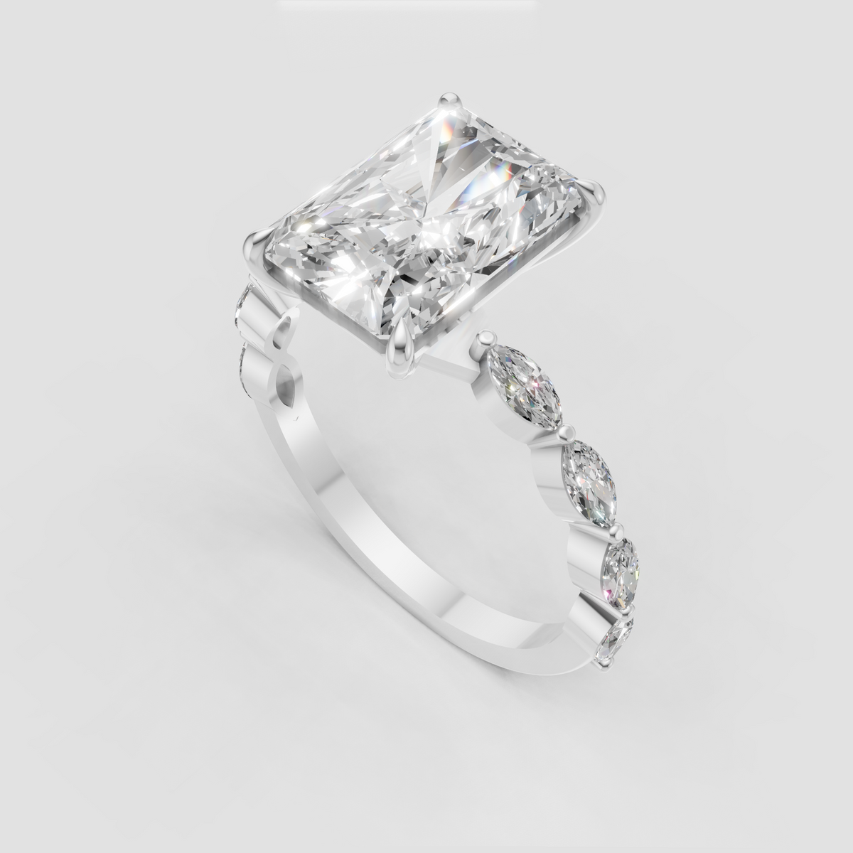 Luxury radiant cut diamond ring with pavé detailing