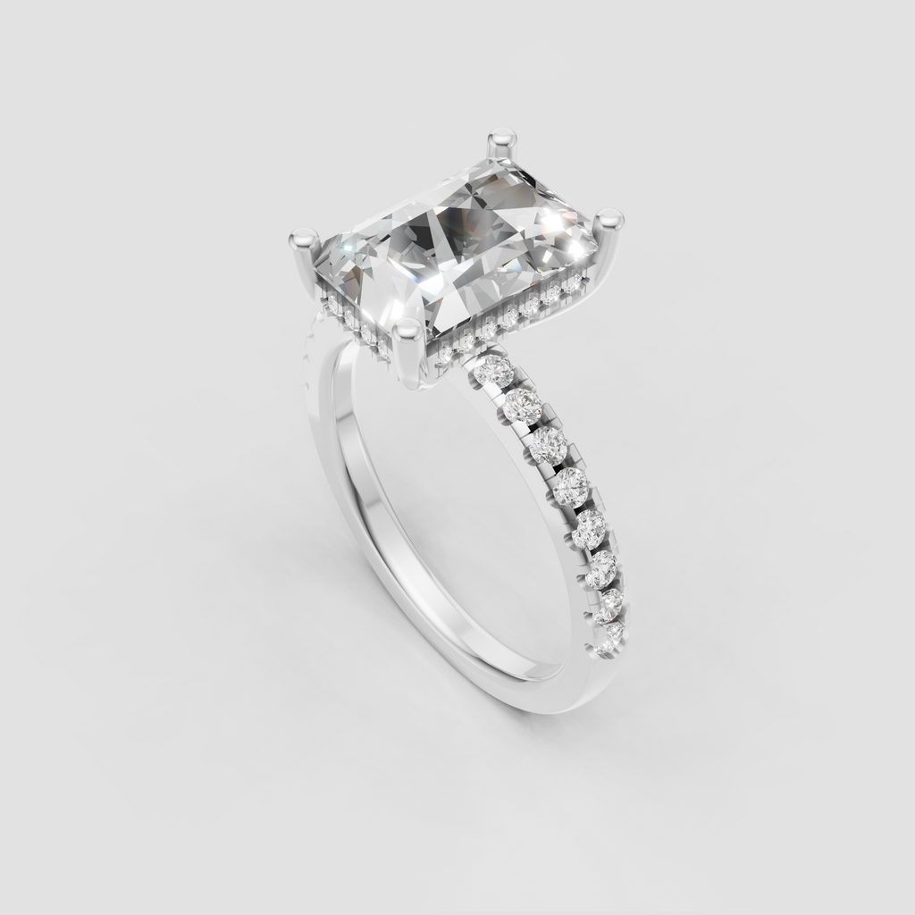 Luxury yellow gold radiant cut hidden halo engagement ring