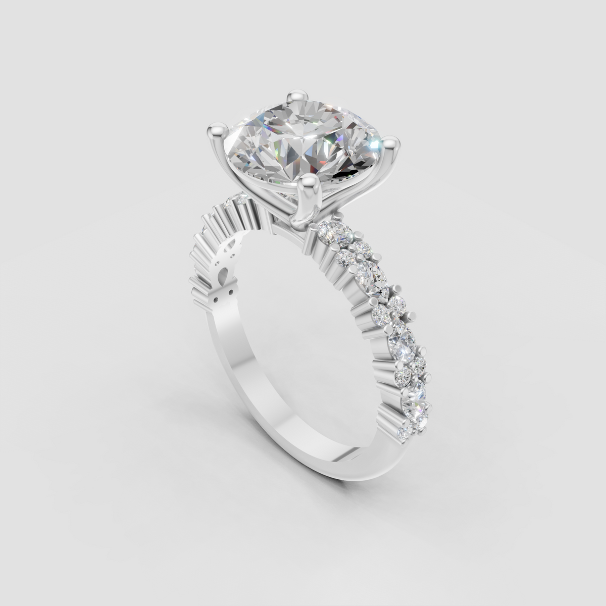 Emerald Cut Lab Grown & Moissanite Diamond Halo Engagement Ring - Image 8