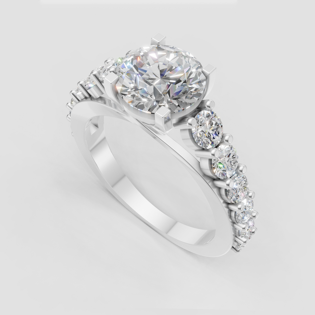 Round diamond crossover ring with detailed prong setting