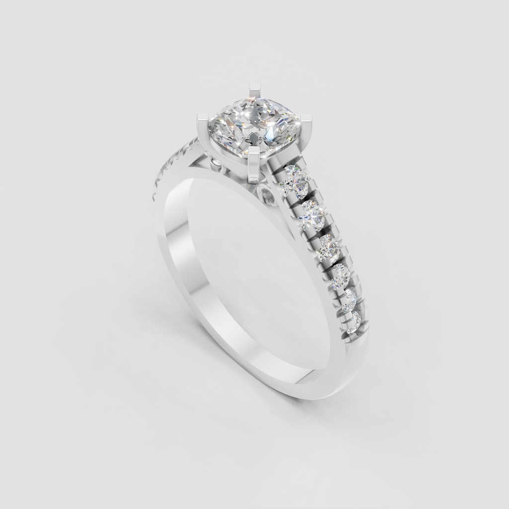 Cushion cut canter diamond ring with detailed yellow gold setting