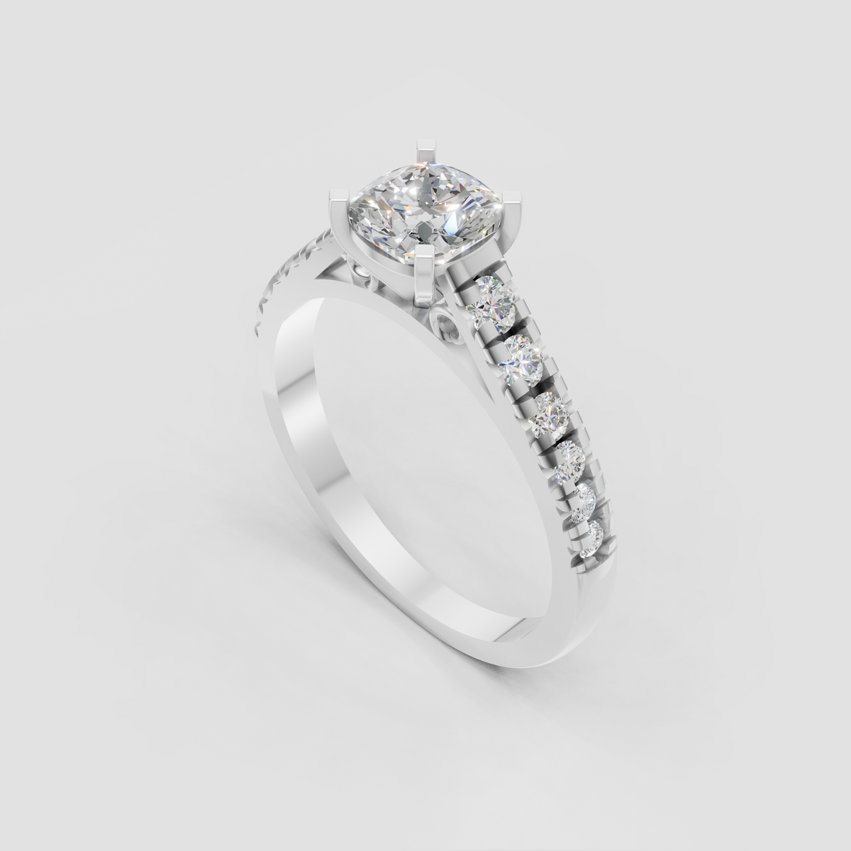 Cushion cut canter diamond ring with detailed yellow gold setting