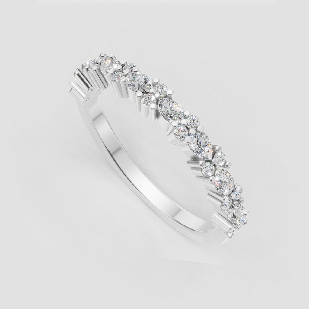Diamond band featuring pear and round brilliant cuts