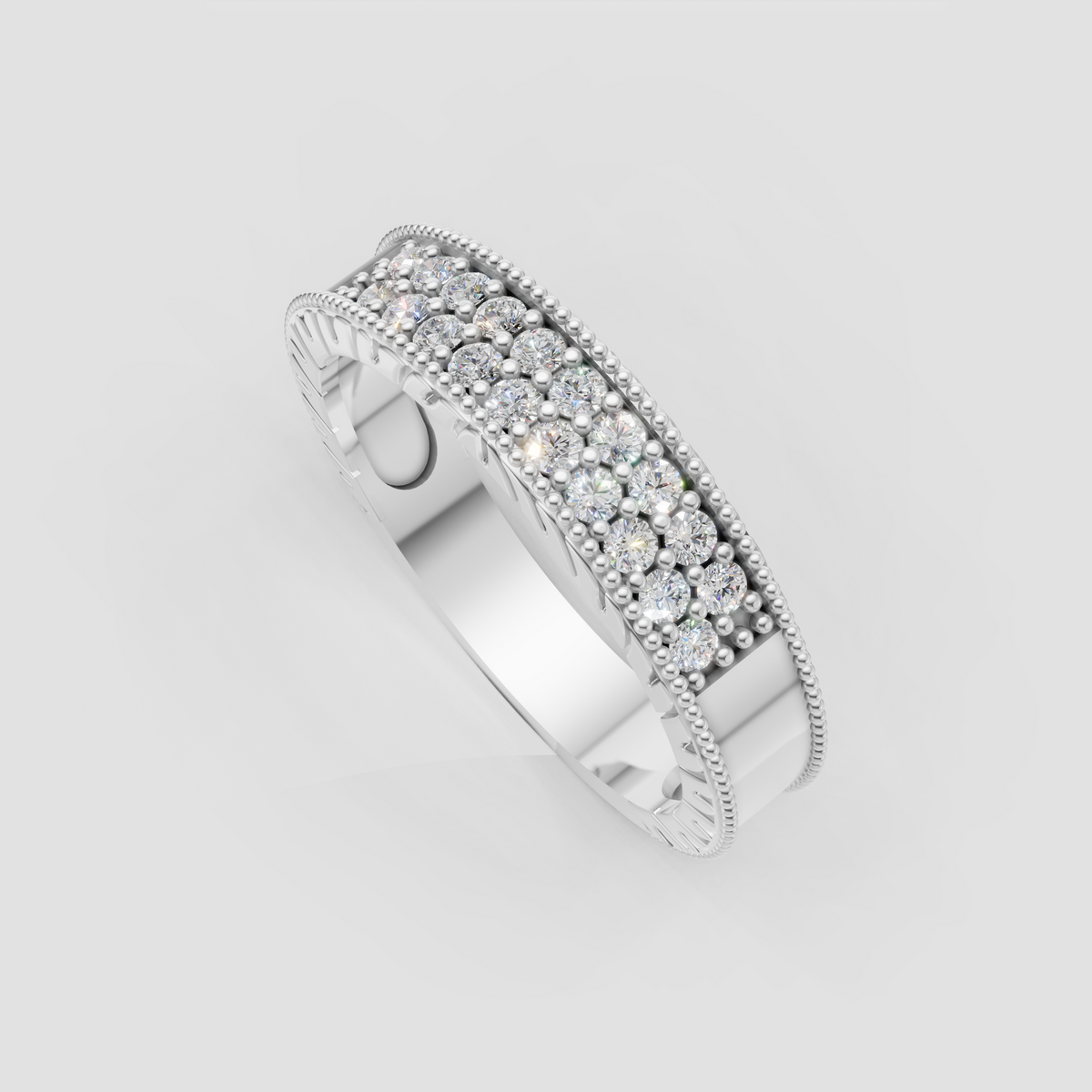 Yellow gold diamond band with beaded edges