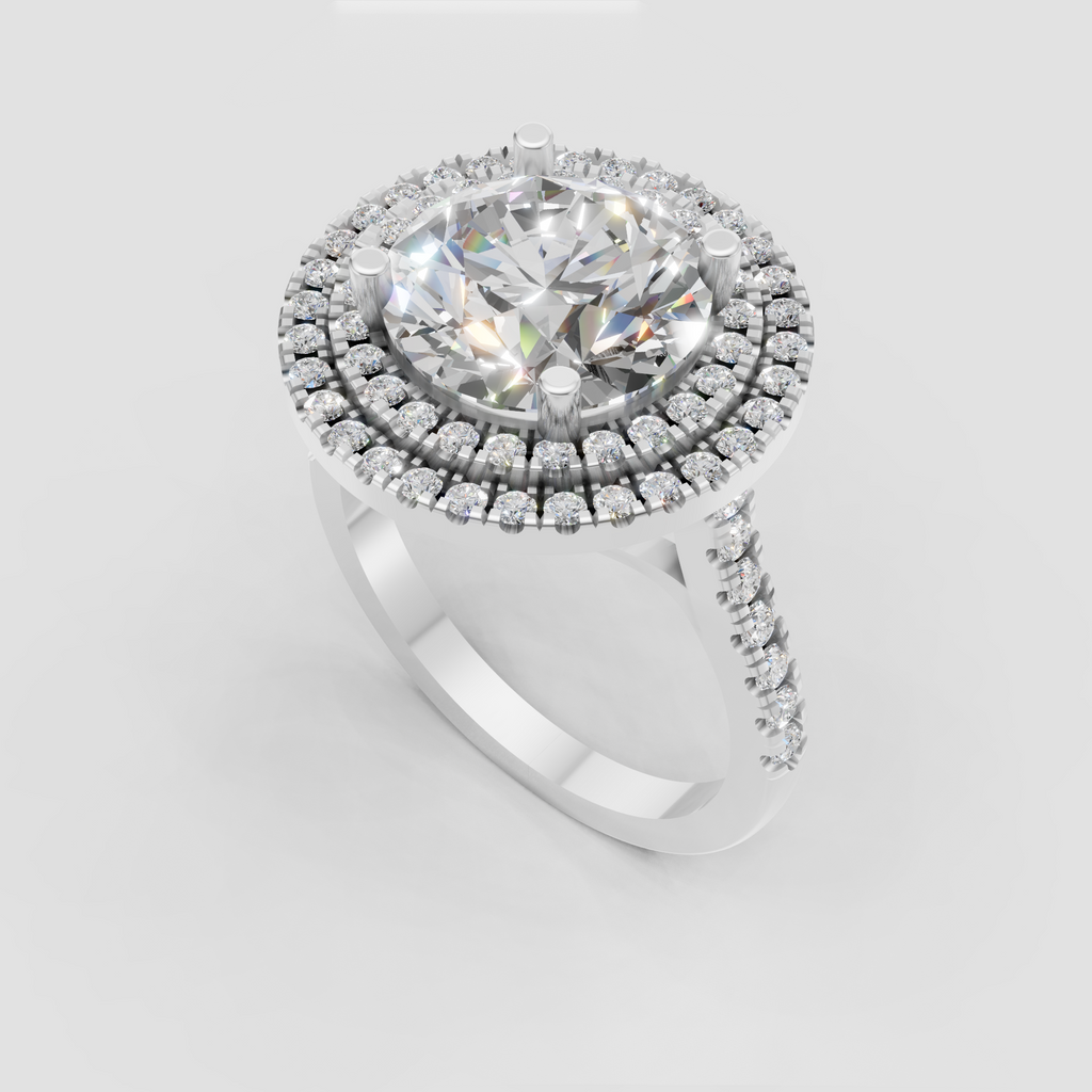 Round brilliant center diamond ring with concentric diamond halos