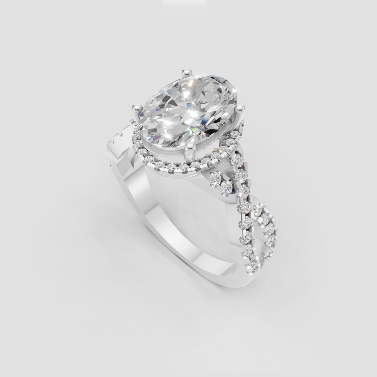 Elegant oval Diamond engagement ring with pave shoulders