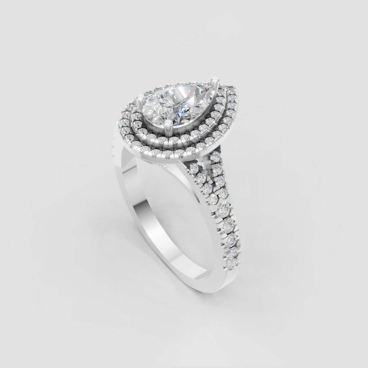 Luxury pear Diamond engagement ring in yellow gold with intricate open gallery