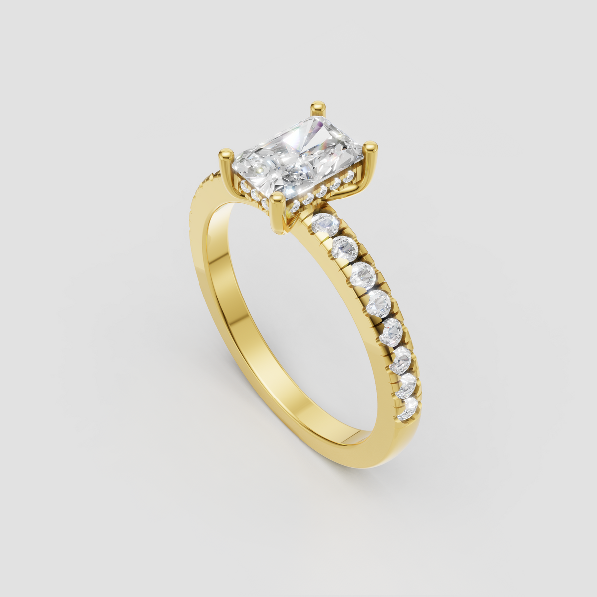 Radiant Diamond engagement ring with round side stones