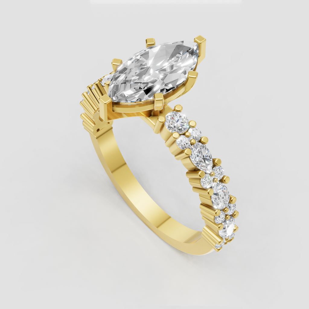 Marquise Diamond engagement ring with four-prong center setting and sparkling shoulders