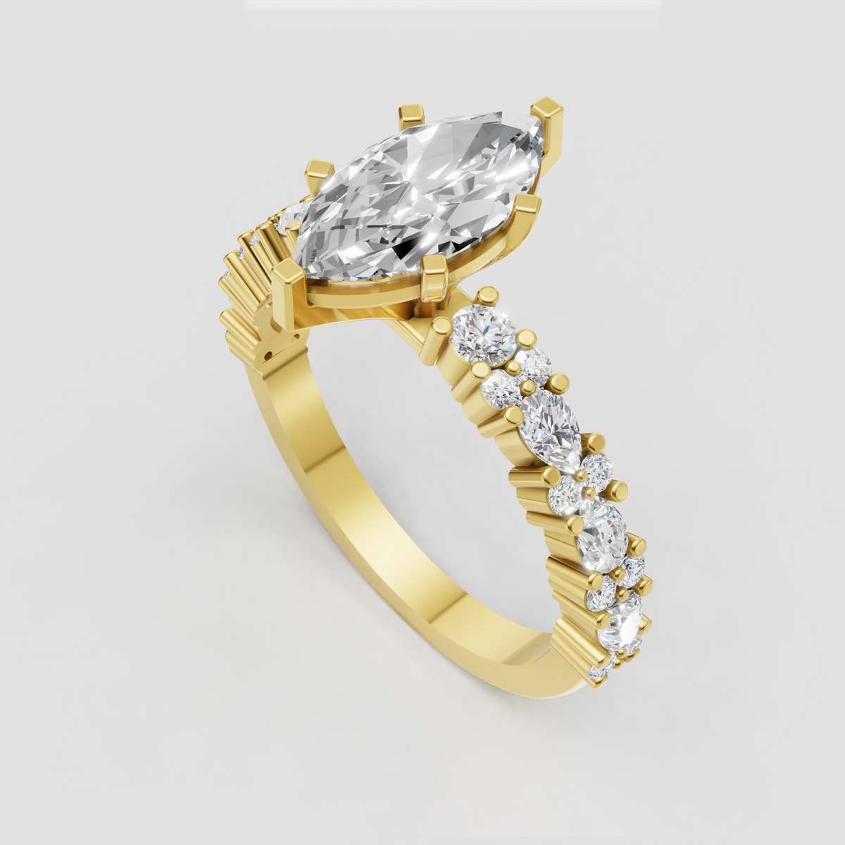Marquise Diamond engagement ring with four-prong center setting and sparkling shoulders