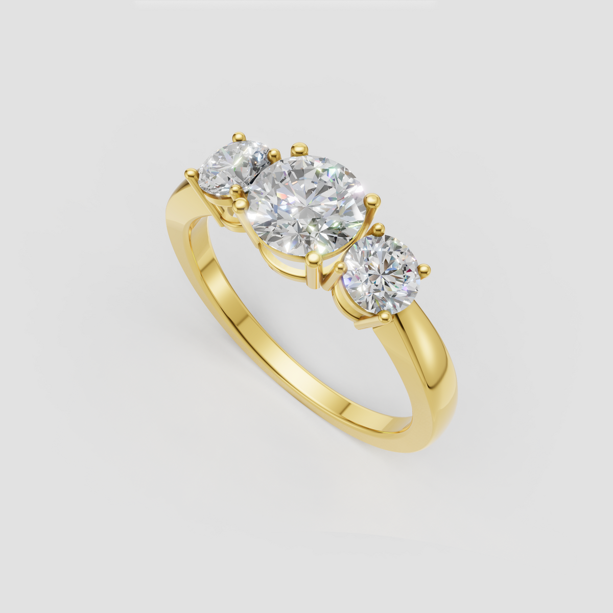 Round-cut Diamond trilogy engagement ring with two side stones
