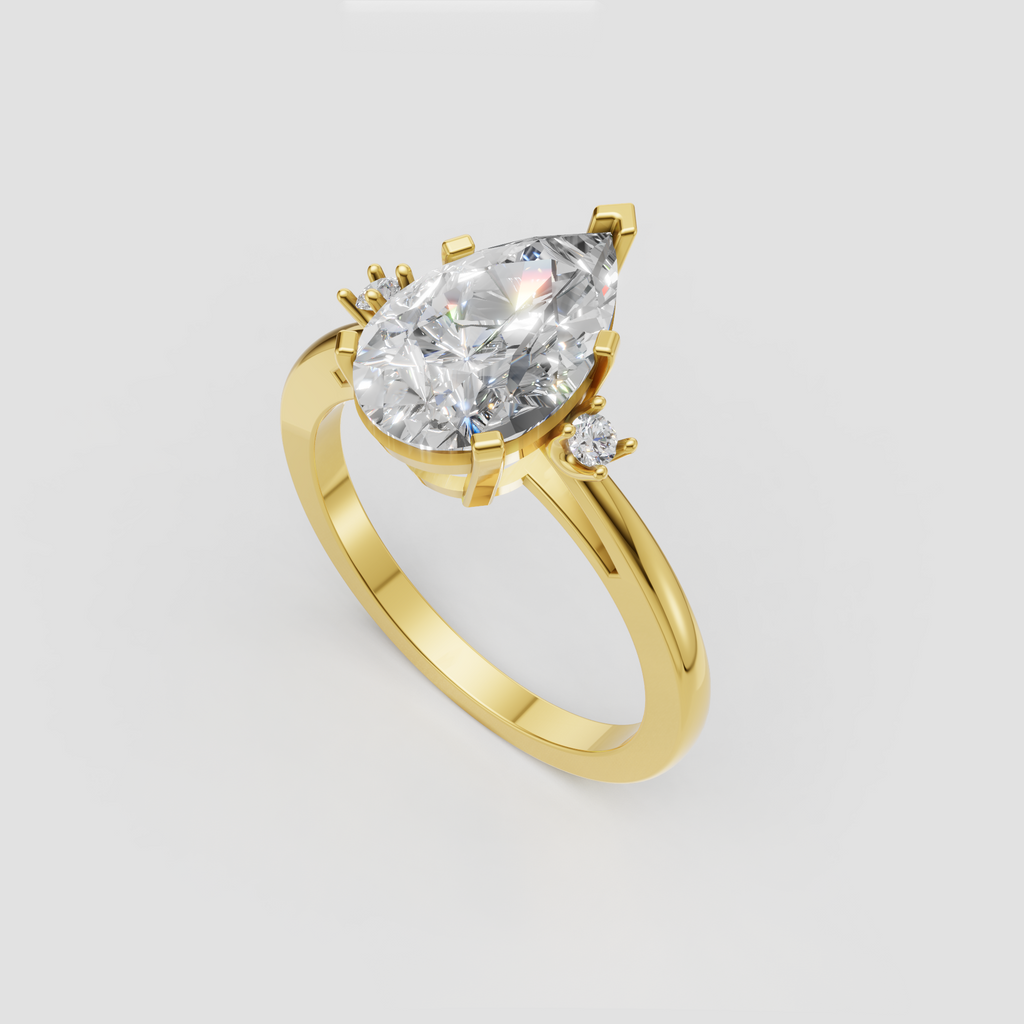 Pear shaped diamond engagement ring with round side stones
