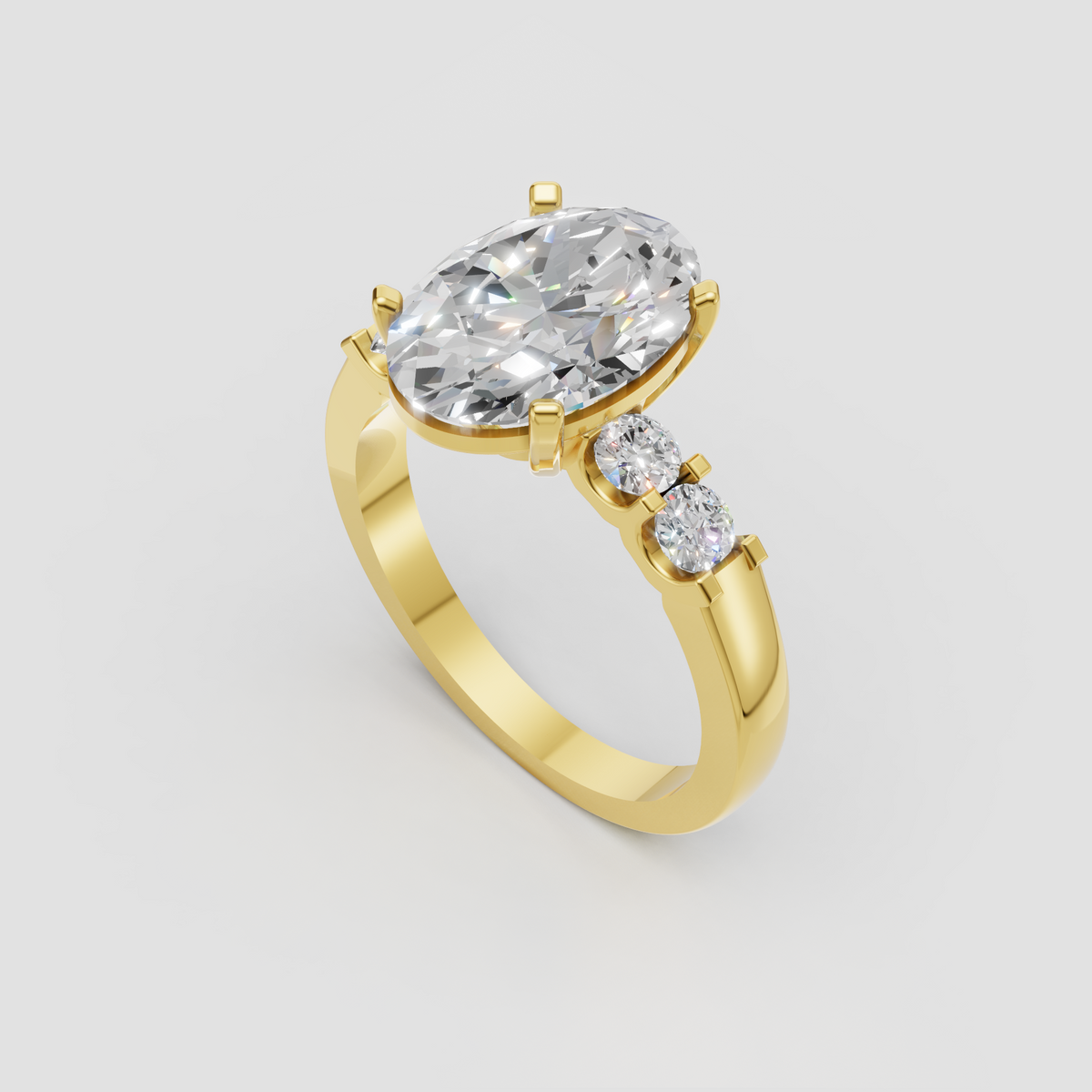 Oval diamond engagement ring with four prong center setting and side diamonds