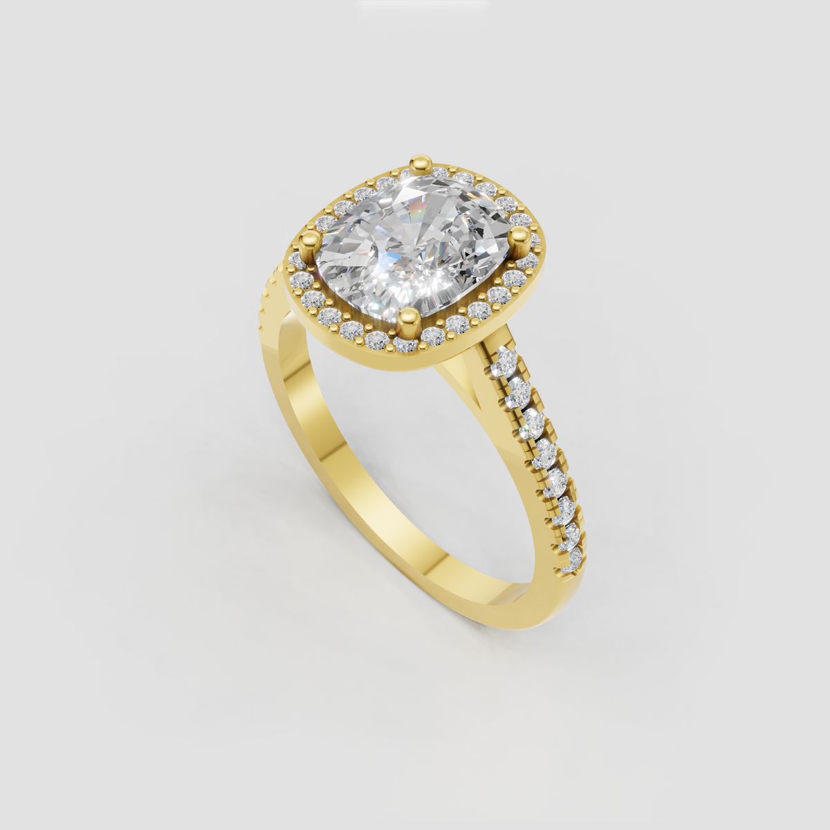 Elegant oval diamond ring with full halo setting