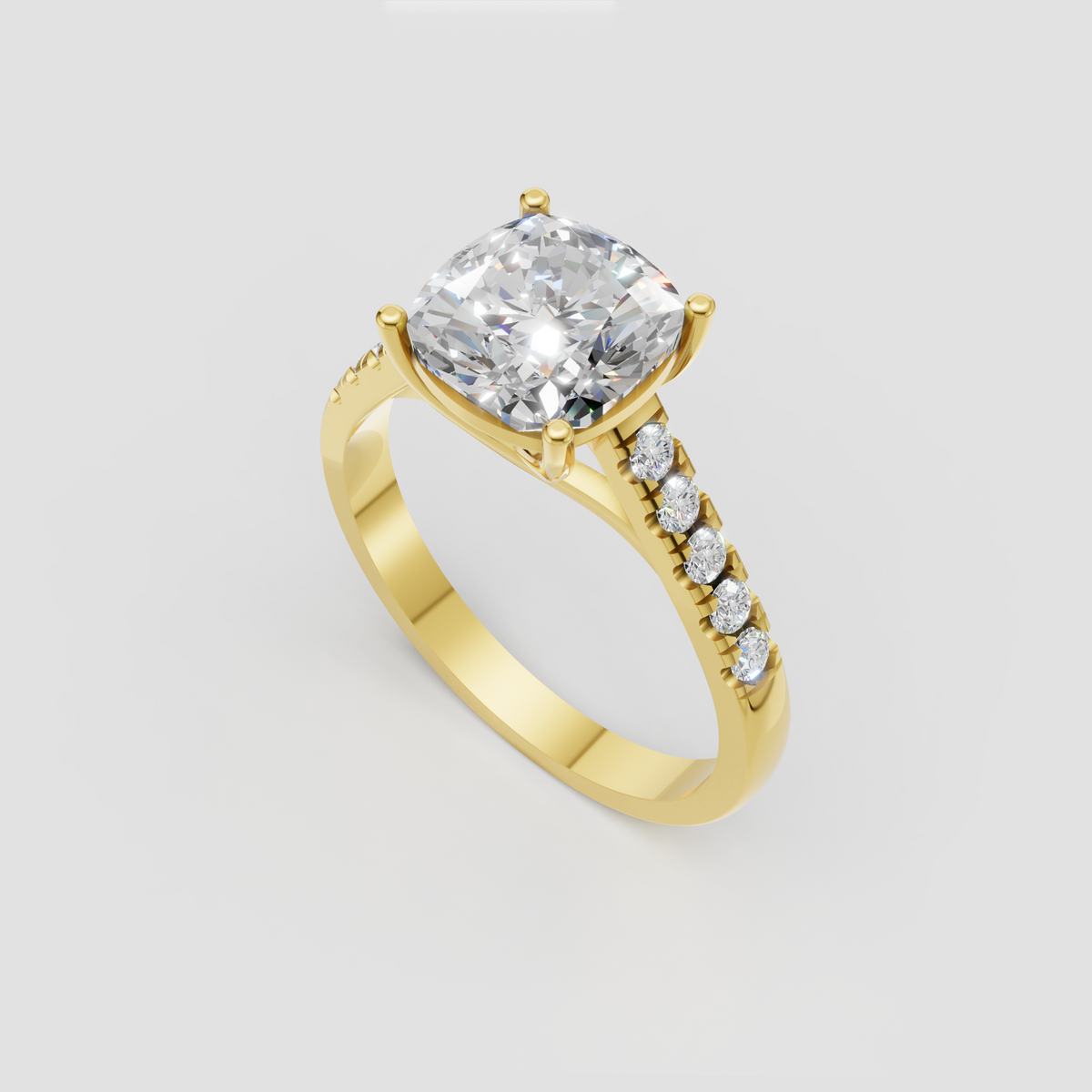 Cushion cut diamond ring with pavé band