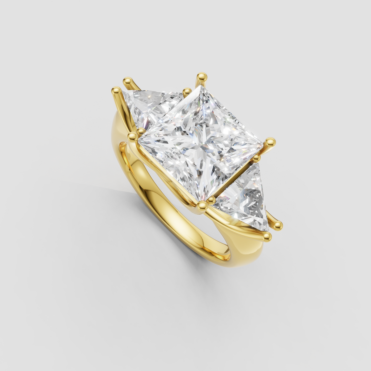 Princess cut diamond engagement ring with triangular side stones