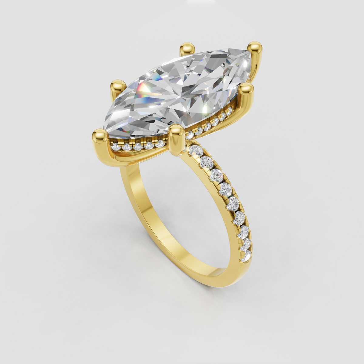 Marquise cut diamond ring with sparkling pave band