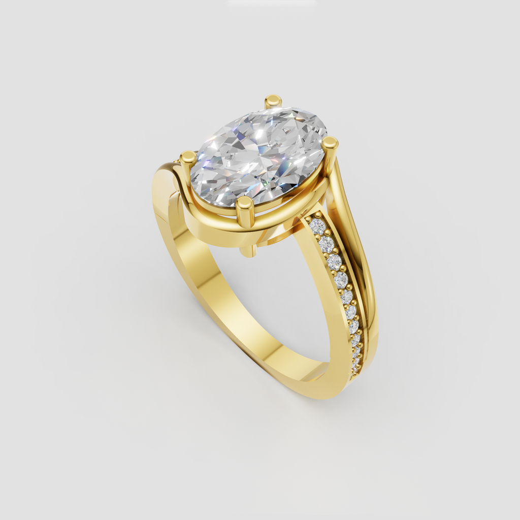 Oval diamond engagement ring with split shank