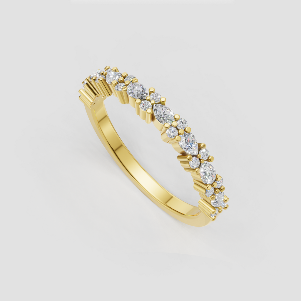 Yellow gold pear and round diamond wedding band