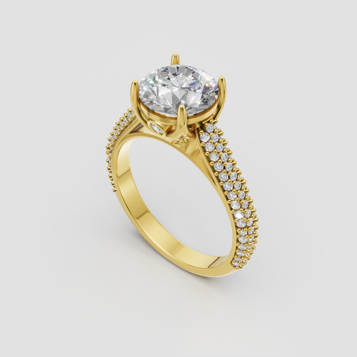 Round diamond ring with four-prong vintage style setting
