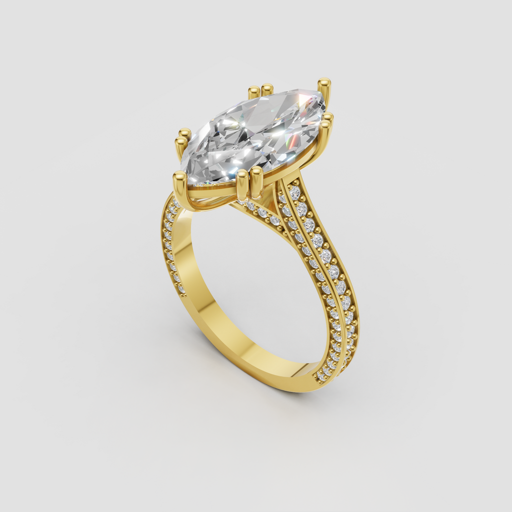 Elongated marquise Diamond engagement ring with multi-prong setting