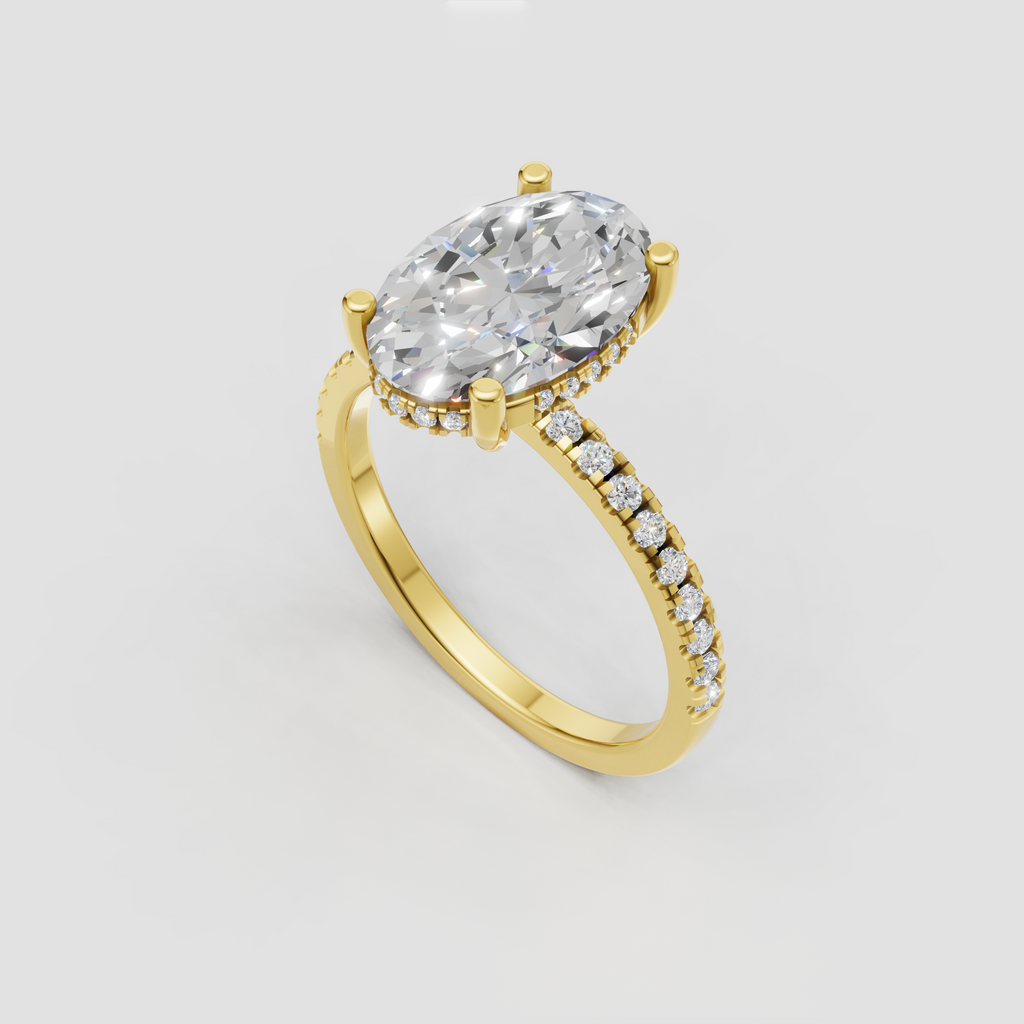 Oval diamond engagement ring with hidden halo setting
