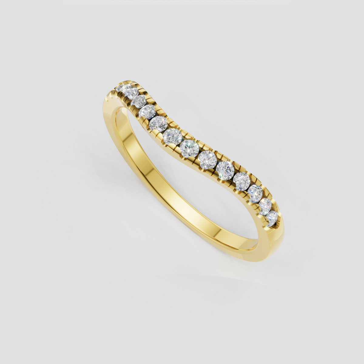 Round Diamond Curved Half Eternity Pavé Engagement Ring