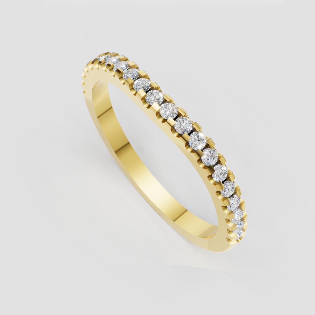 Full round diamond eternity ring with shared prong setting