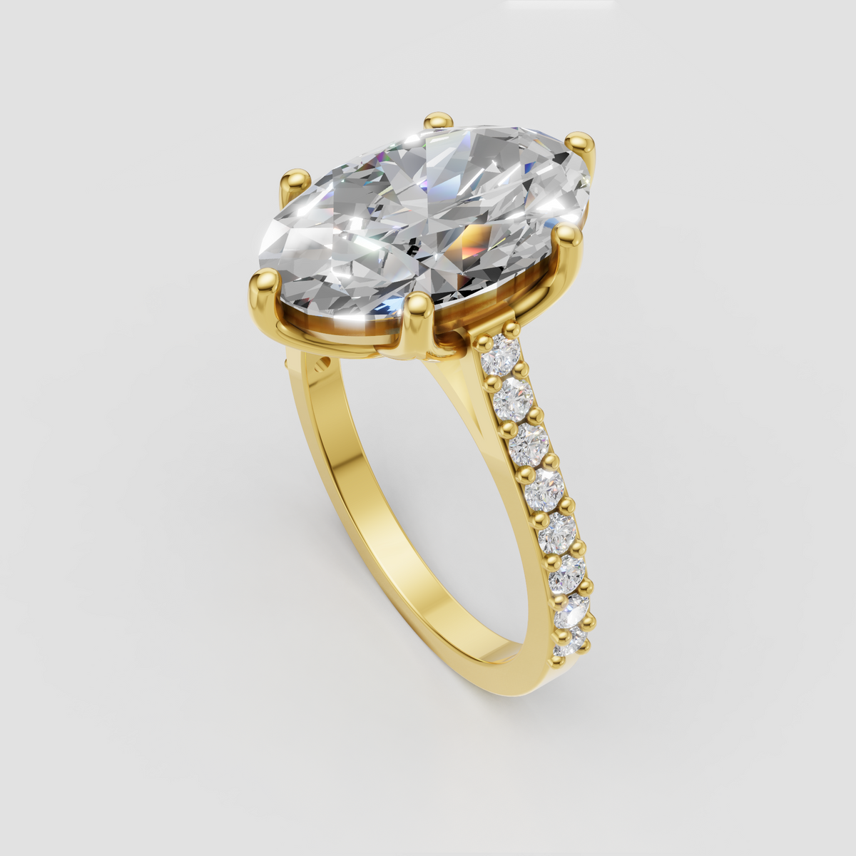 Oval center diamond engagement ring with cathedral prong setting