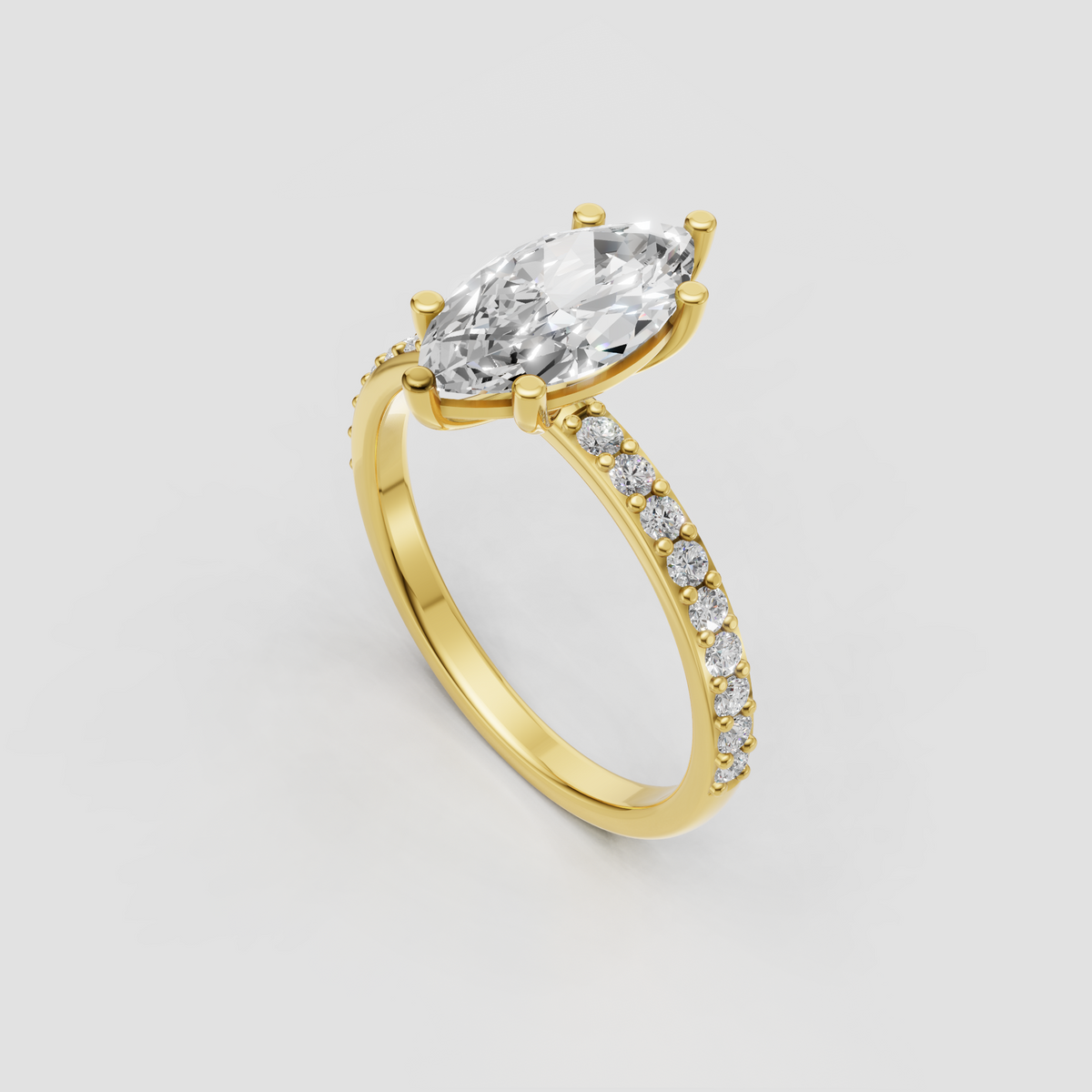 Marquise cut diamond ring with sparkling pave shoulders