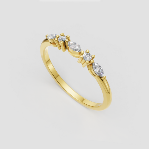 Alternating round and marquise diamond band viewed from the front
