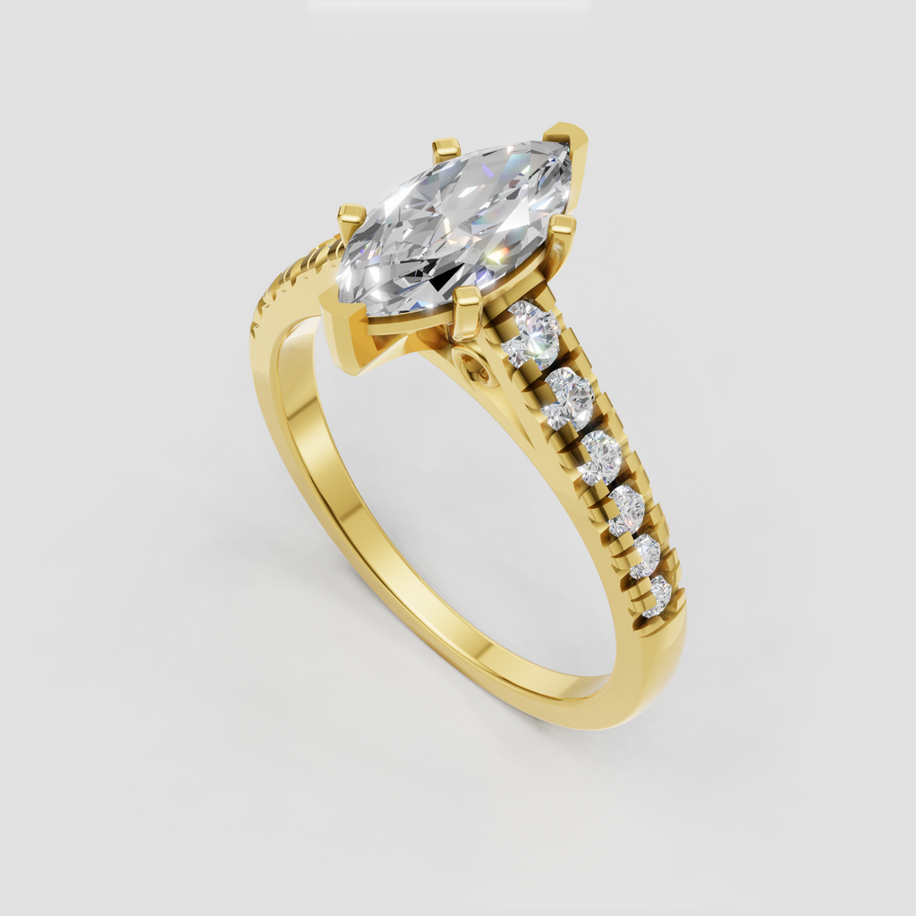 Marquise diamond solitaire engagement ring with pavé band