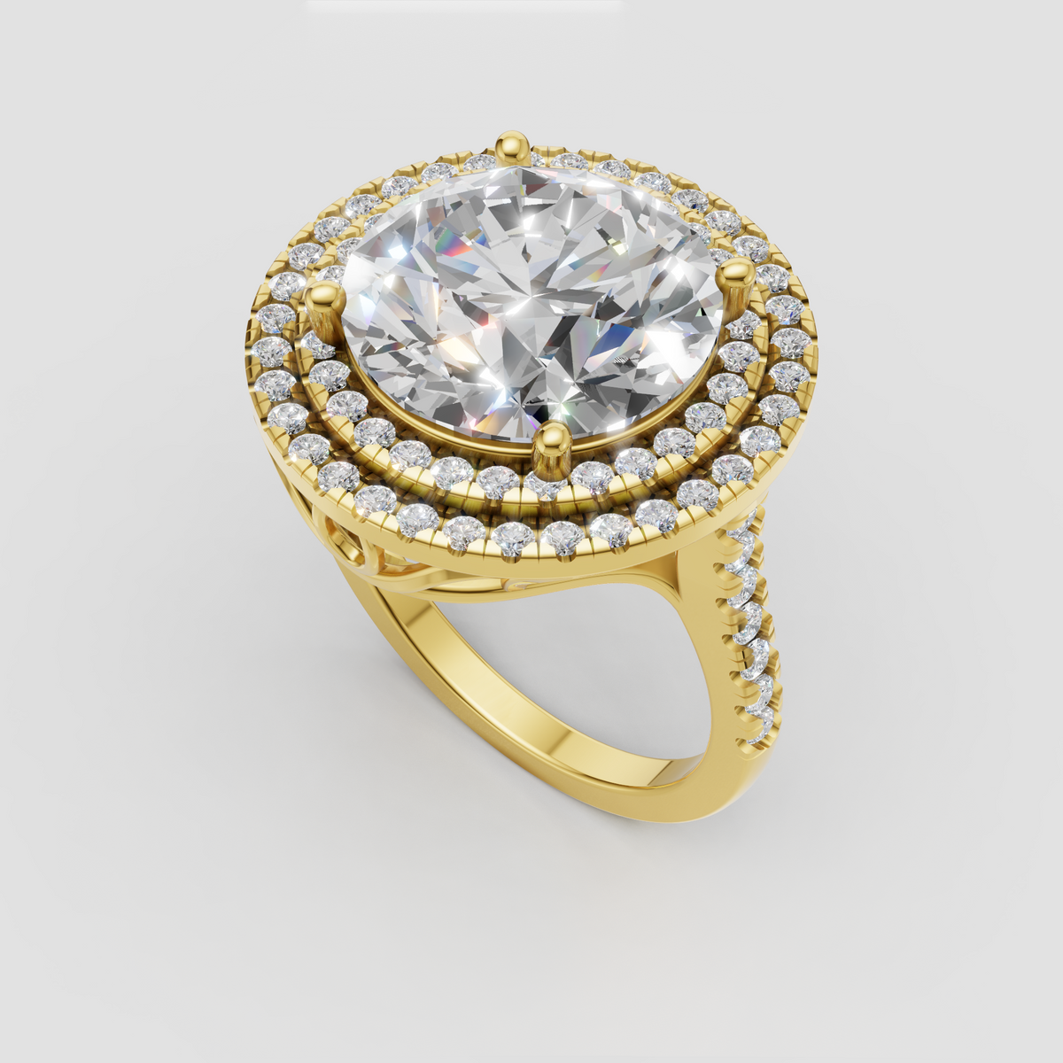 Double halo diamond engagement ring with four prongs