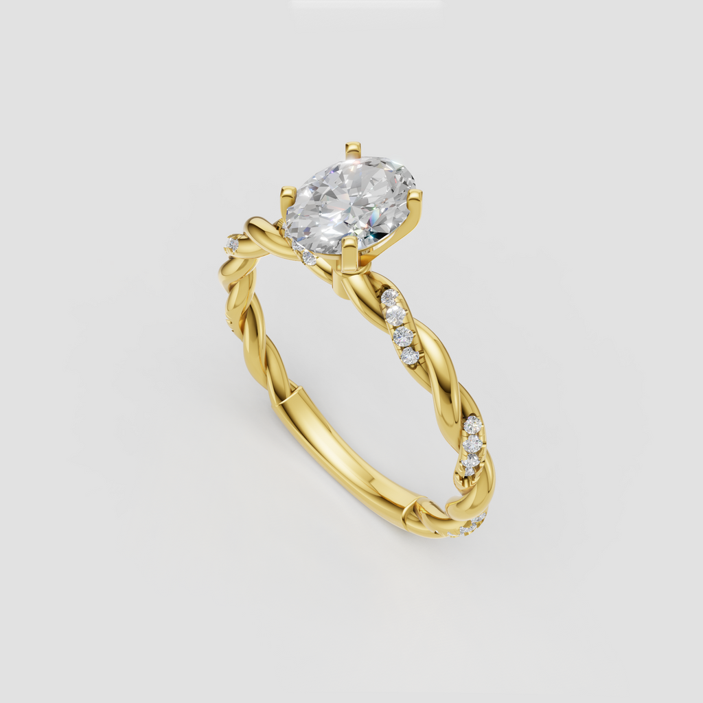 Oval cut diamond engagement ring with twisted band