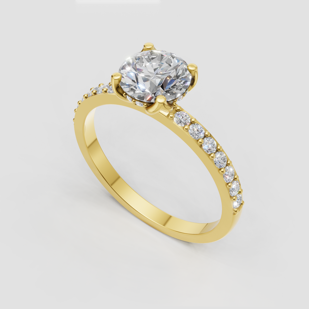 Round diamond ring with pavé diamond band