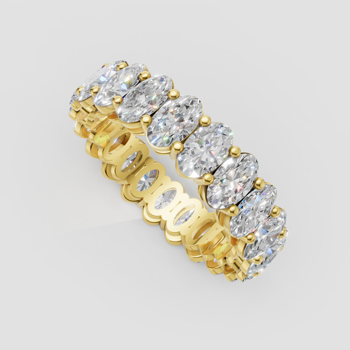 Oval diamond eternity wedding band with continuous stones