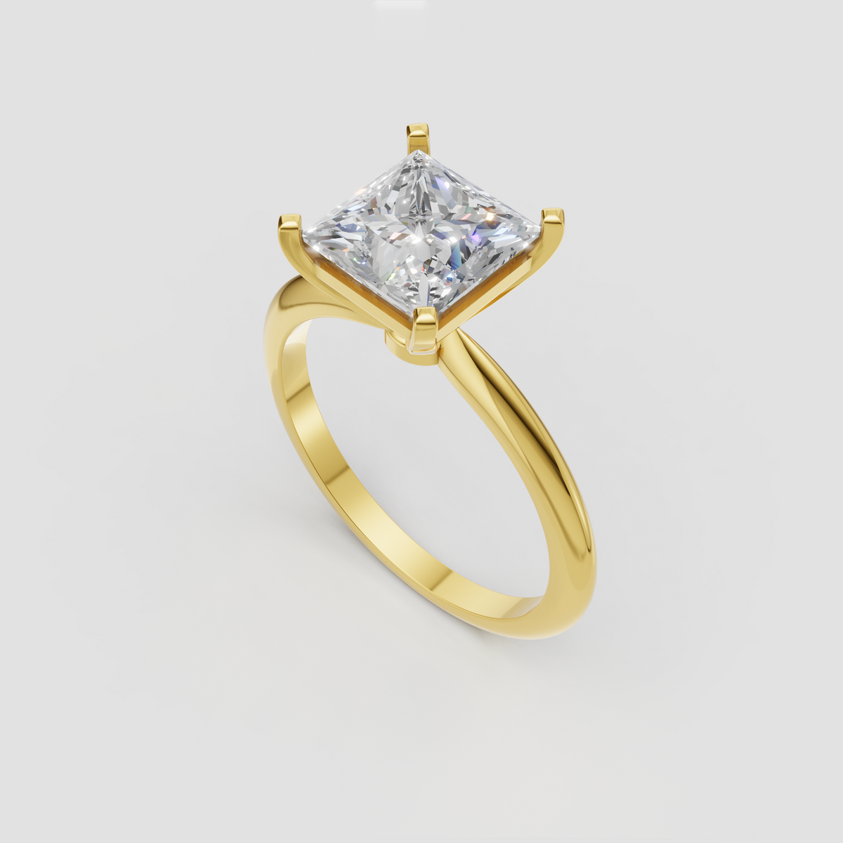 Princess cut diamond ring with polished plain ring