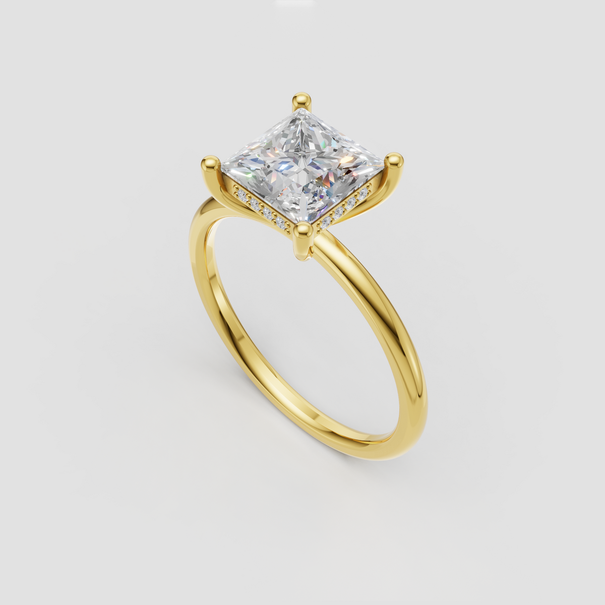 Princess cut diamond ring featuring a square center stone and elegant four-prong solitaire setting