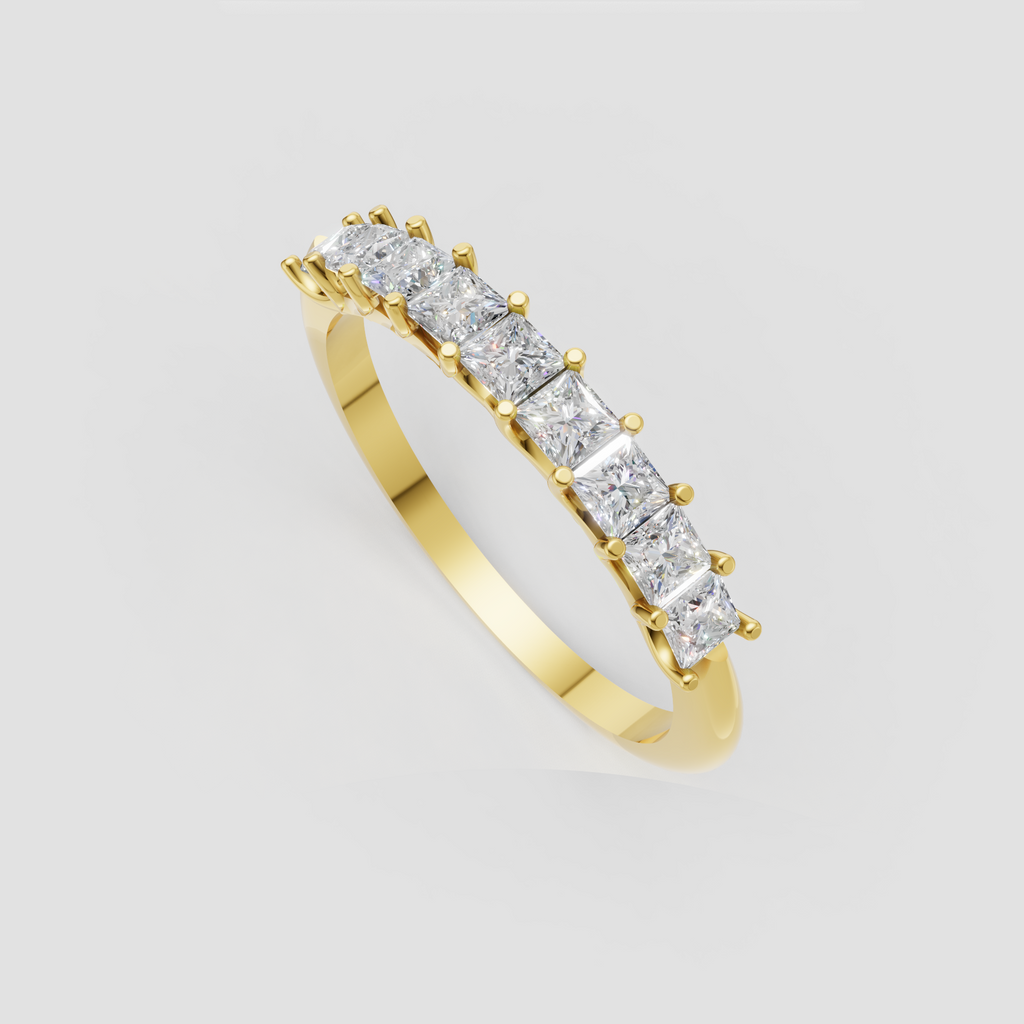 Princess diamond wedding band with polished metal shank