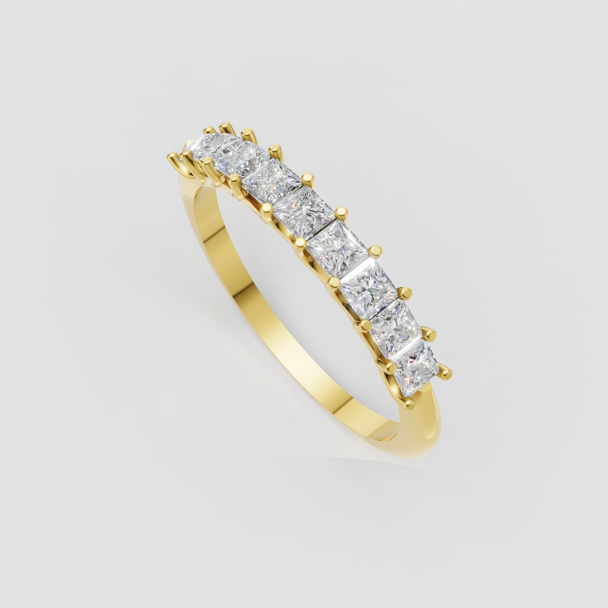 Princess diamond wedding band with polished metal shank