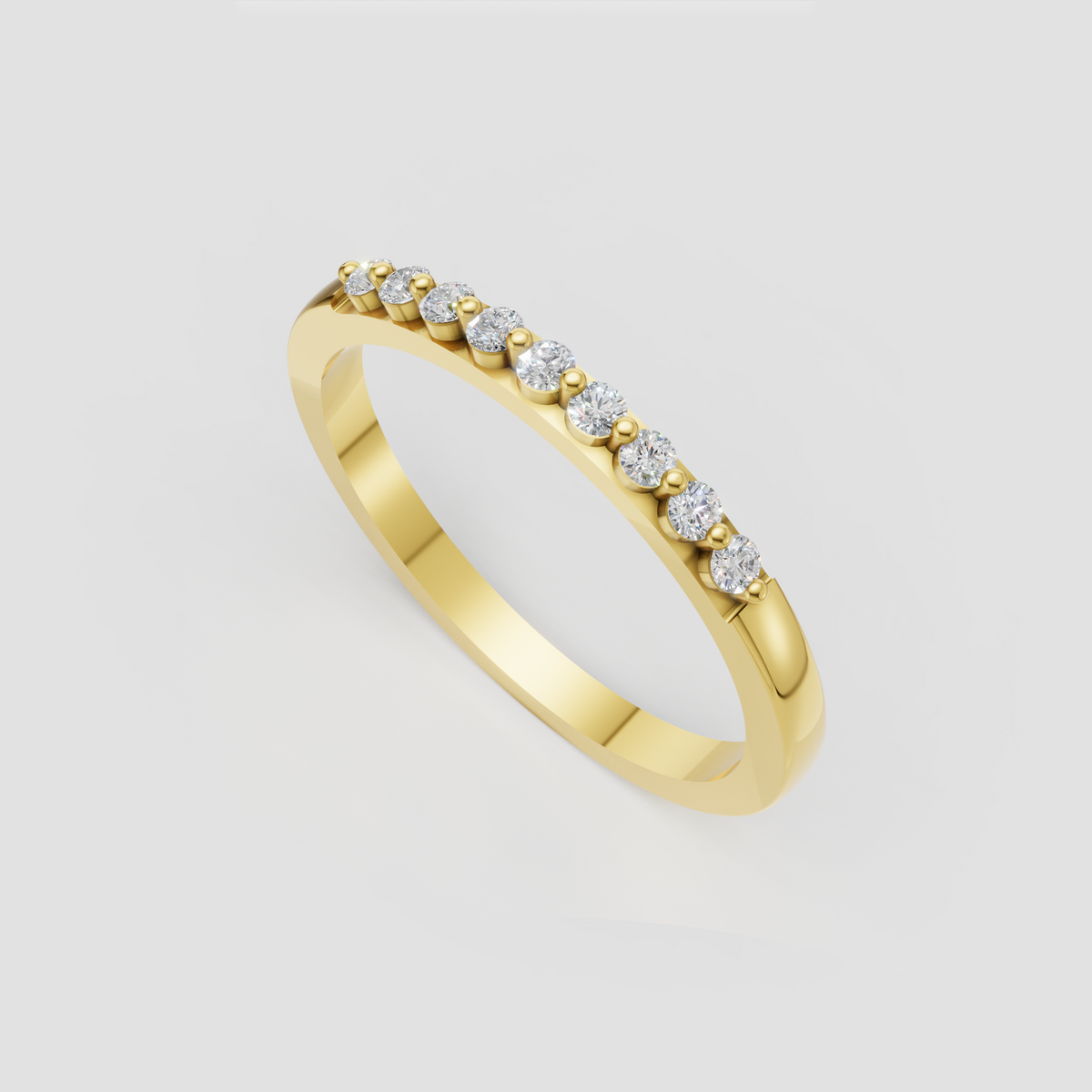 Round diamond half eternity wedding band with beaded milgrain